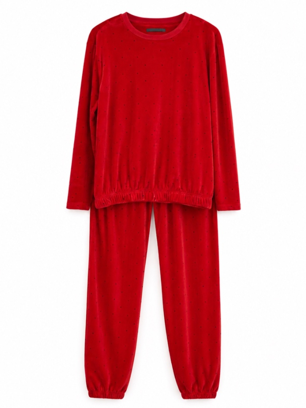 Suzy Shier Red & Black Polka Dot Velvet PJ Set – Size Large GUC